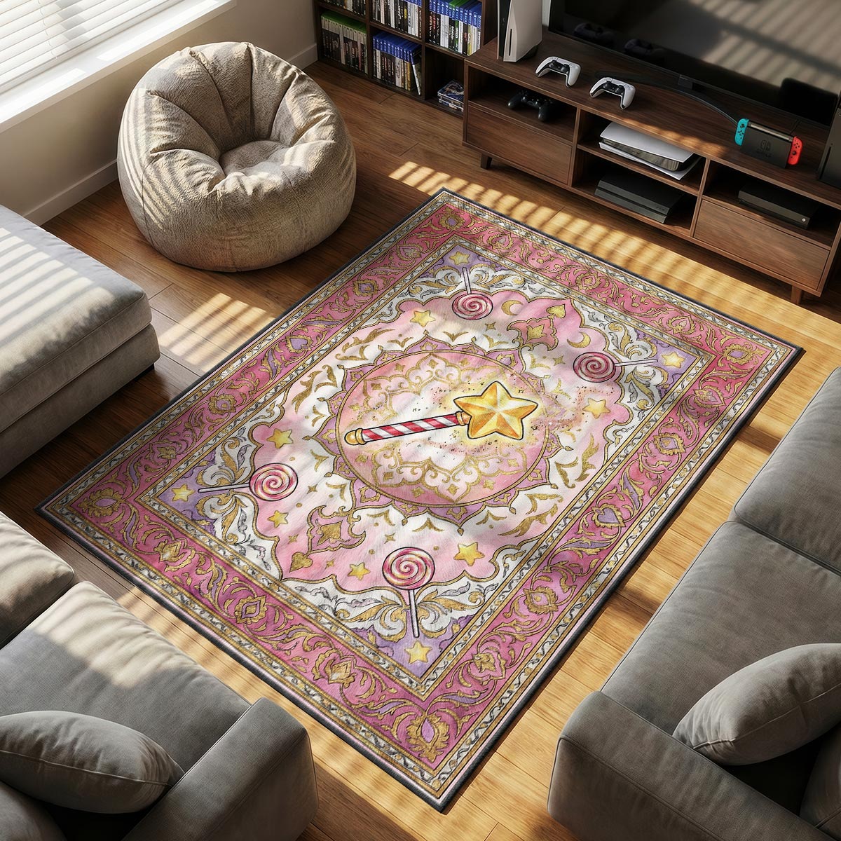 Star Rod themed area rug for home decor fans