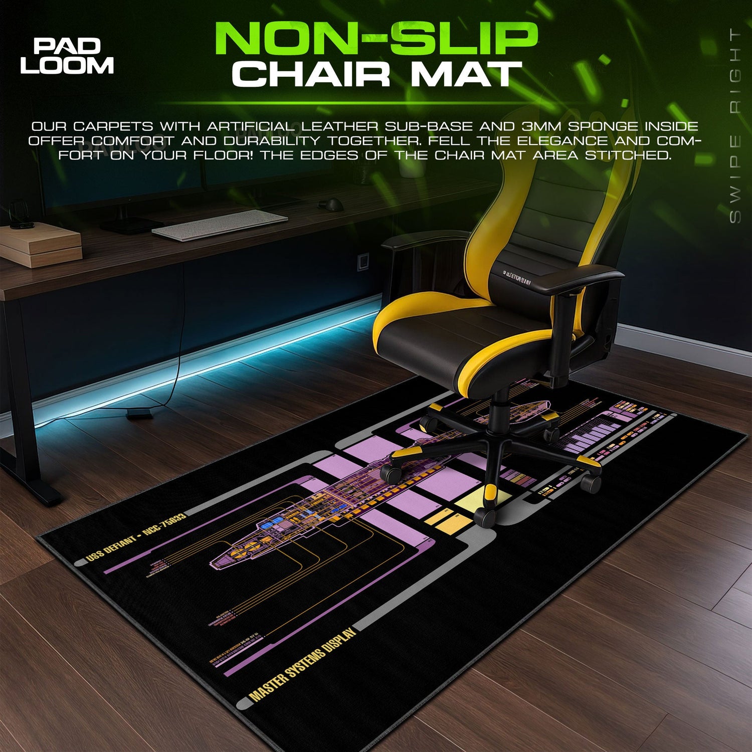 Star Trek Defiant Mouse Pad, LCARS Starship Gaming Desk Mat Padloom