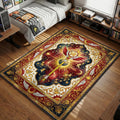 Golden Star Wand artifact floating against a cosmic nebula background with Clow Book style red borders area rug and floor mat