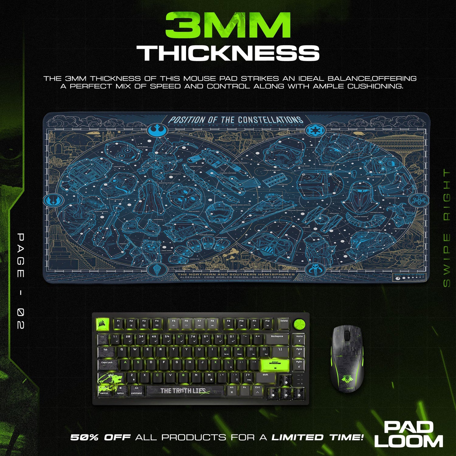 Star Wars Constellations Mouse Pad, Gamer Desk Mat Padloom