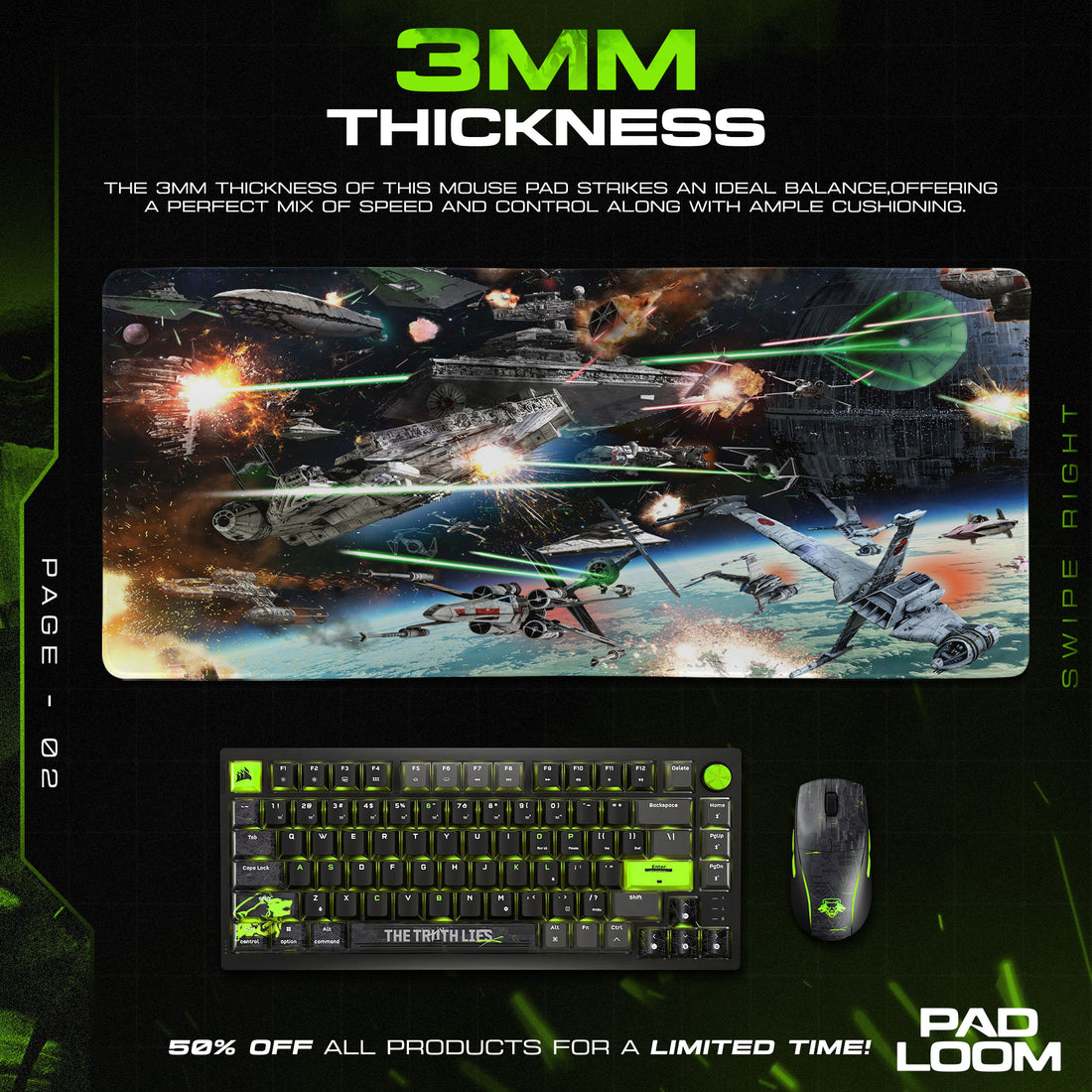 Star Wars Galactic Battle Mouse Pad, Space Gaming Desk Mat
