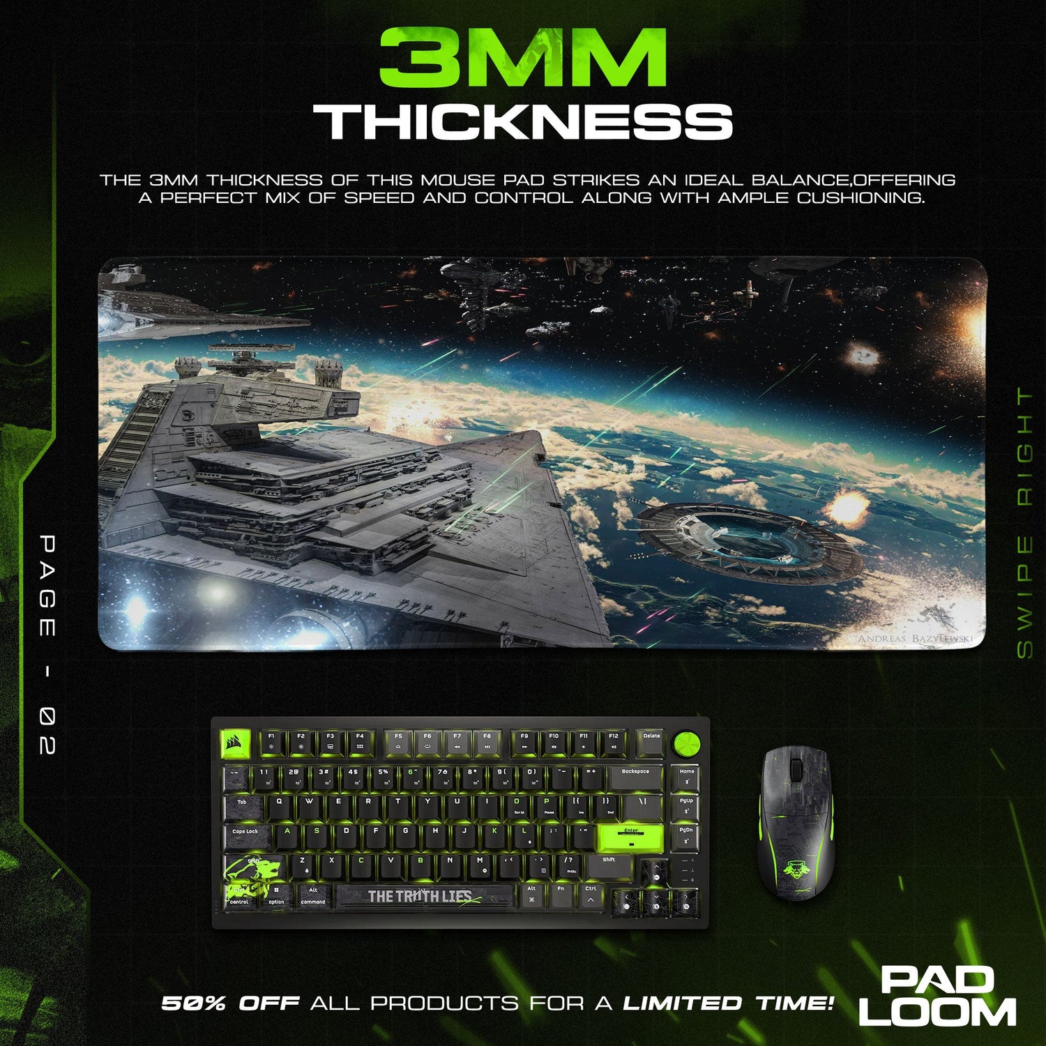 Star Wars Imperial Star Destroyer Mouse Pad, Epic Space Battle Gaming Desk Mat Padloom