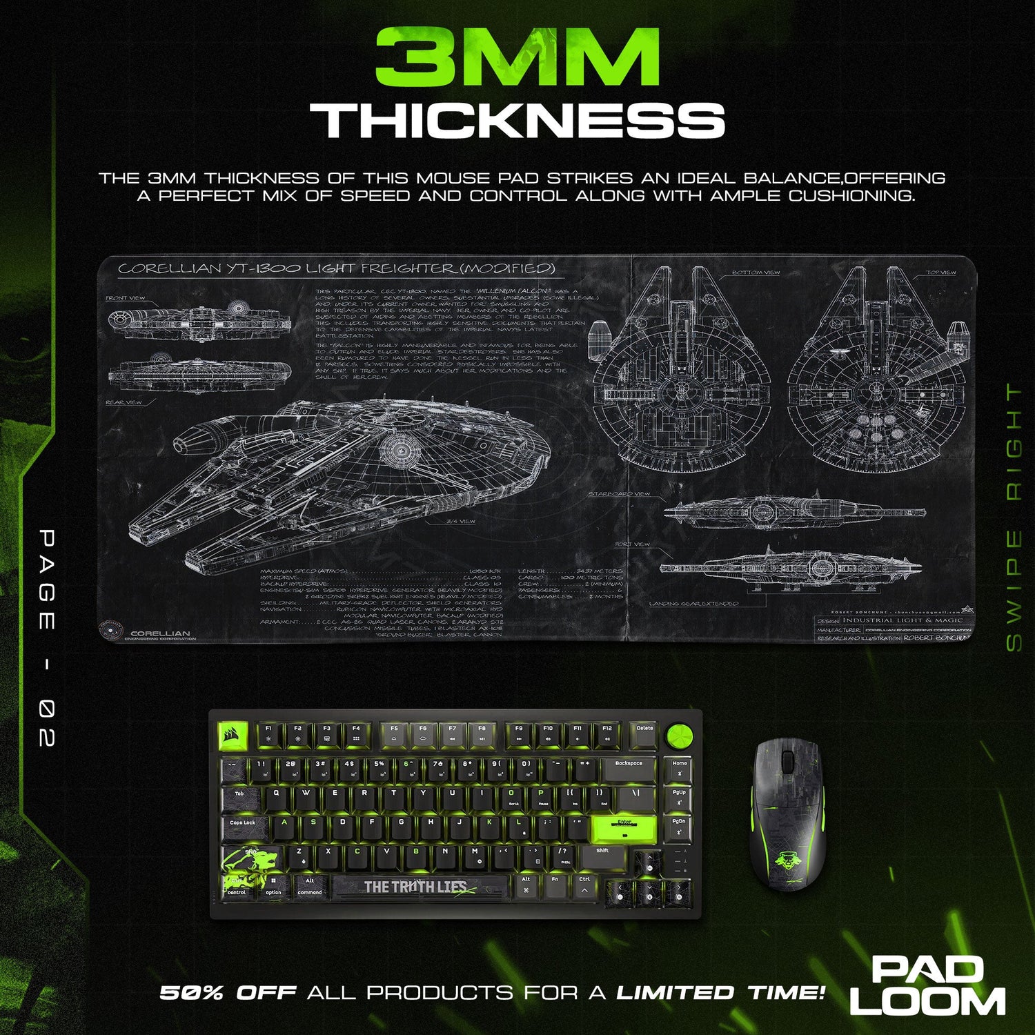 Star Wars Millennium Falcon Mouse Pad, Gamer Desk Mat Padloom
