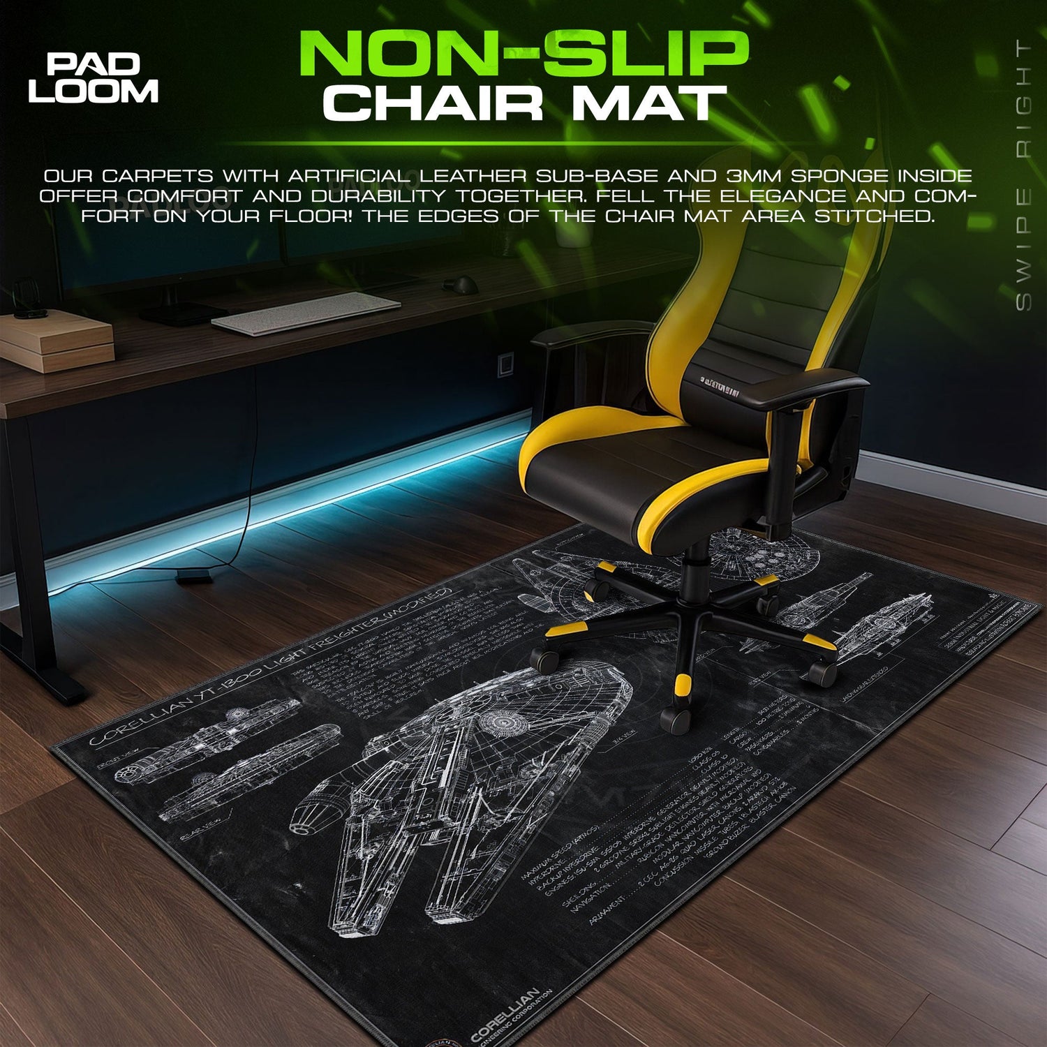 Star Wars Millennium Falcon Mouse Pad, Gamer Desk Mat Padloom