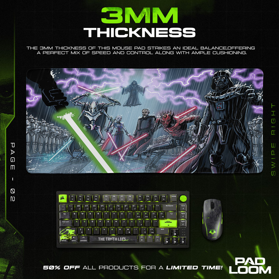 Star Wars Sith Lords Mouse Pad, Sci-Fi Gamer Desk Mat