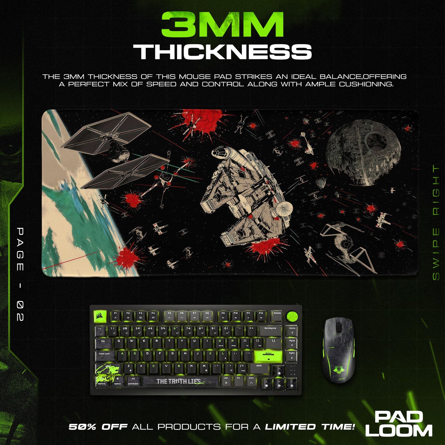 Star Wars Space Battle Mouse Pad, Galactic Gaming Desk Mat Padloom