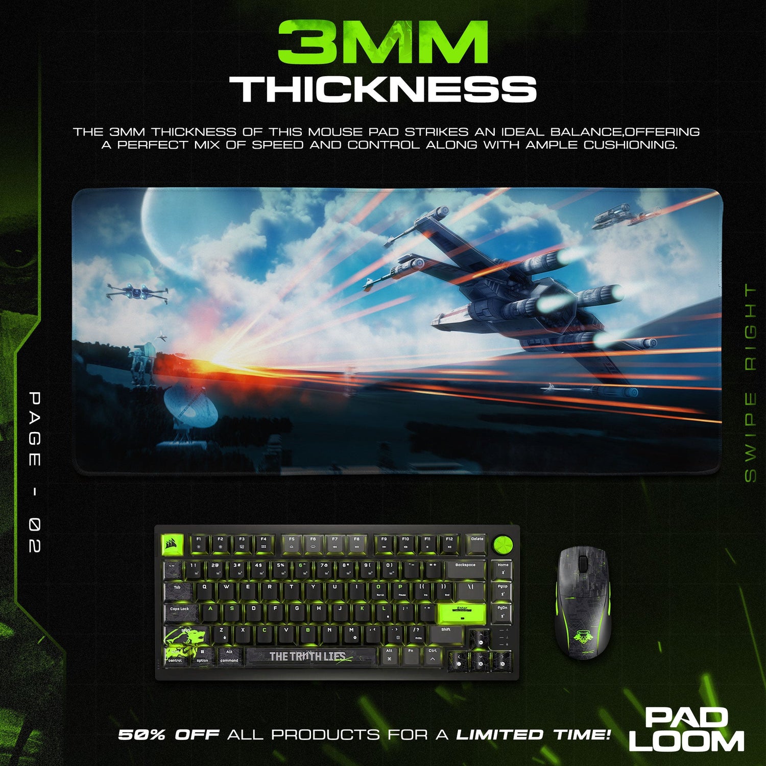 Star Wars Starfighter Battle Mouse Pad, Sci-Fi Gamer Desk Mat Padloom