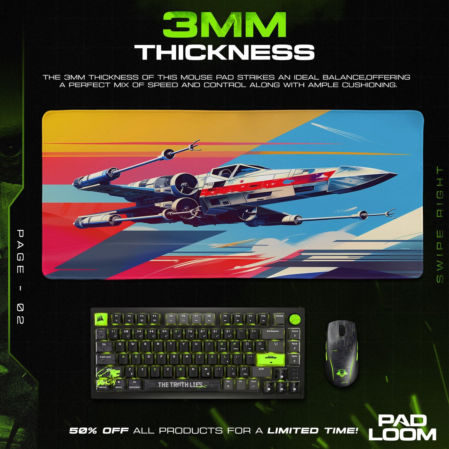 Star Wars X-Wing Mouse Pad, Retro Fighter Gaming Desk Mat Padloom