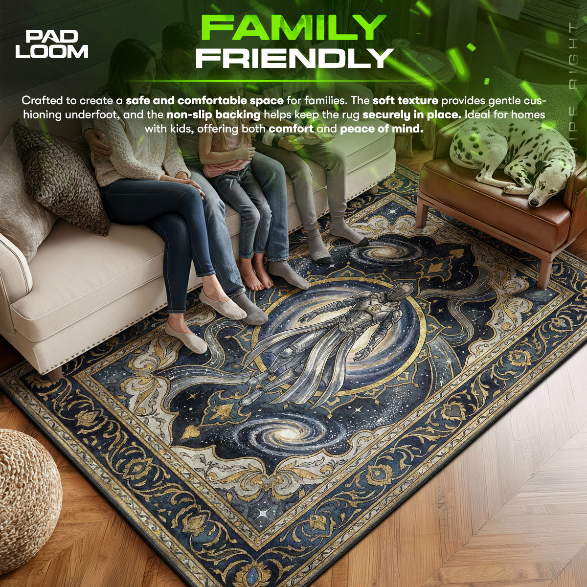 Starborn area rug showing full home decor artwork