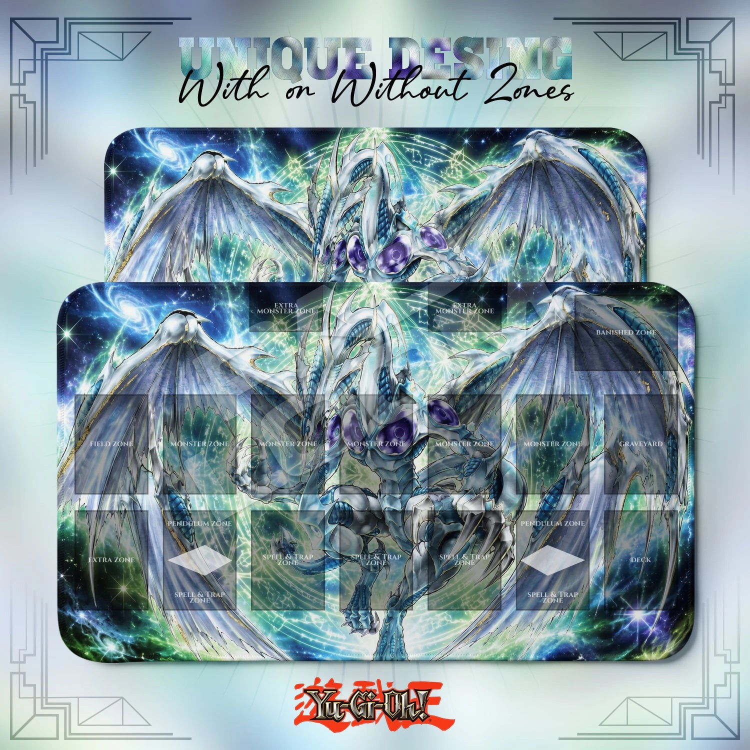 Stardust Dragon Nebula Playmat – With Zones and Without Zones layouts compared