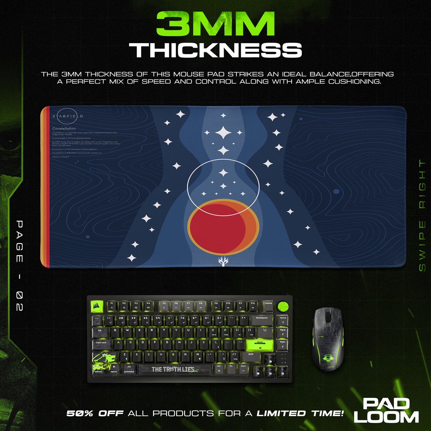 Starfield Constellation Mouse Pad, Sci-Fi Gaming Desk Mat Padloom
