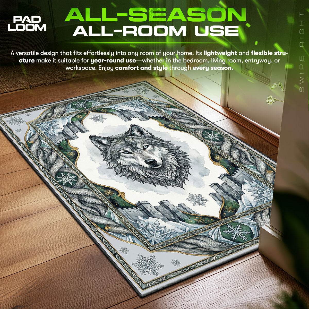 Stark Direwolf Winterfell Game Thrones Room fan rug — premium quality print