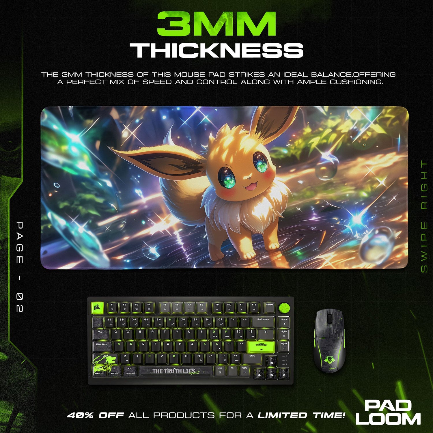Starlight Eevee Mouse Pad, Pokémon Evolution Gaming Desk Mat Padloom