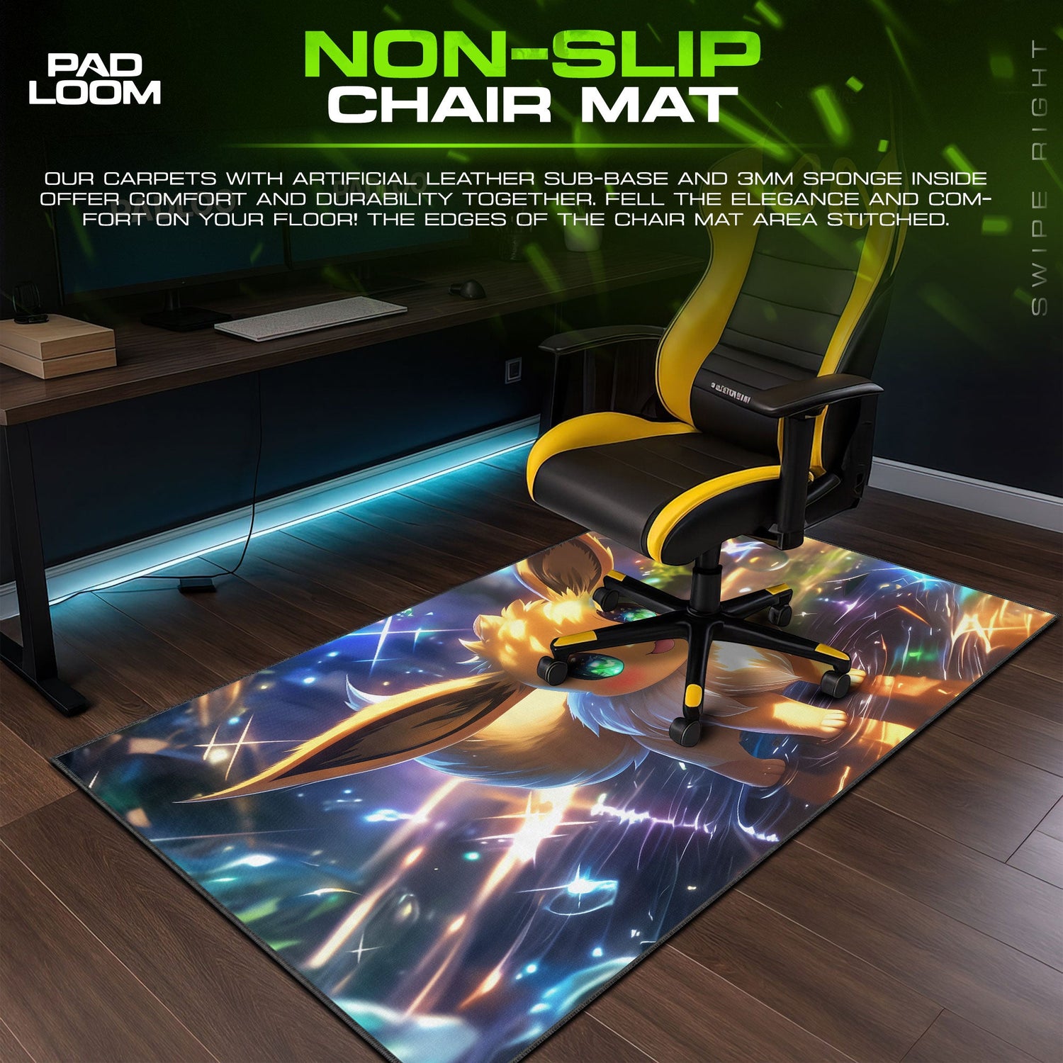 Starlight Eevee Mouse Pad, Pokémon Evolution Gaming Desk Mat Padloom