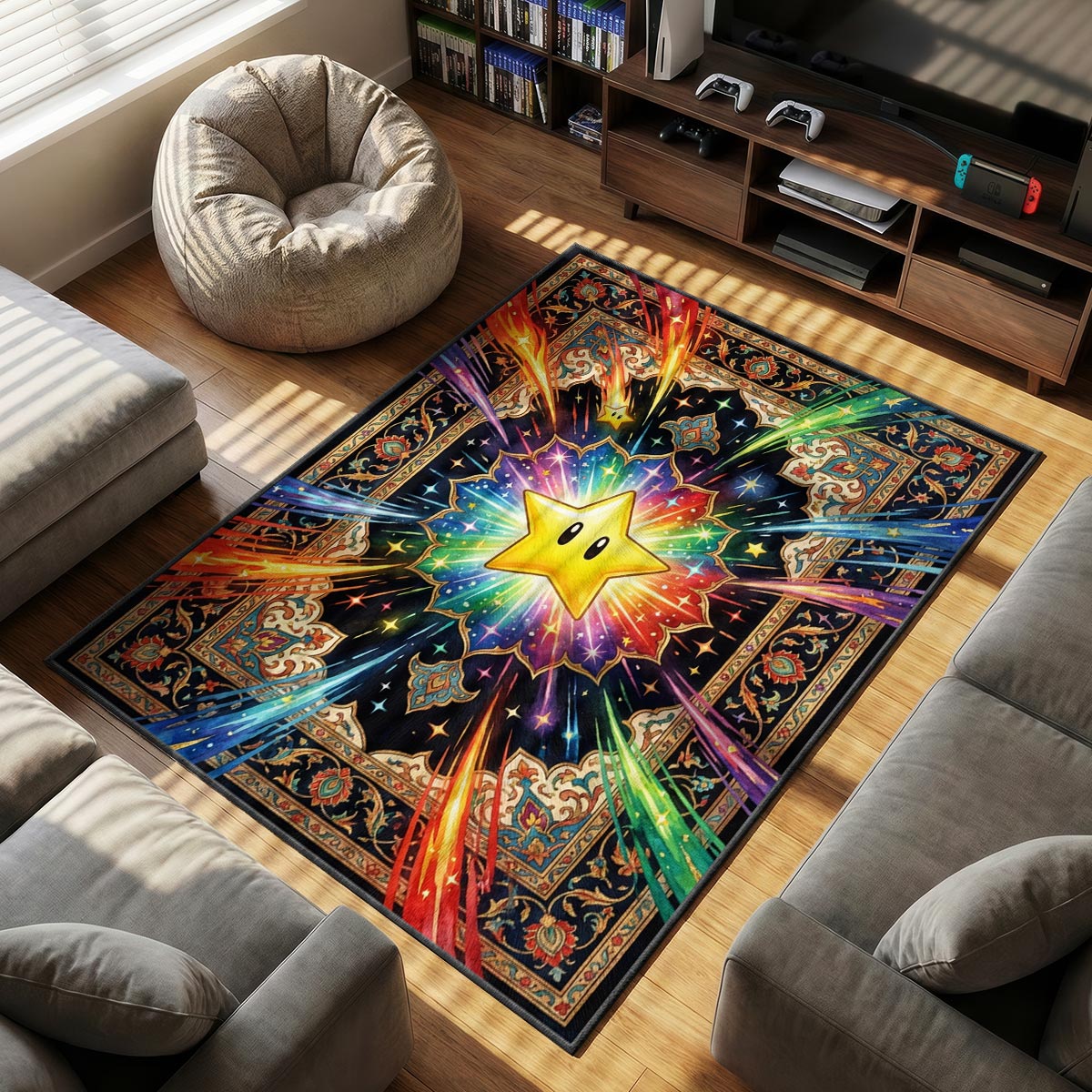 Starman Radiant themed area rug for home decor fans
