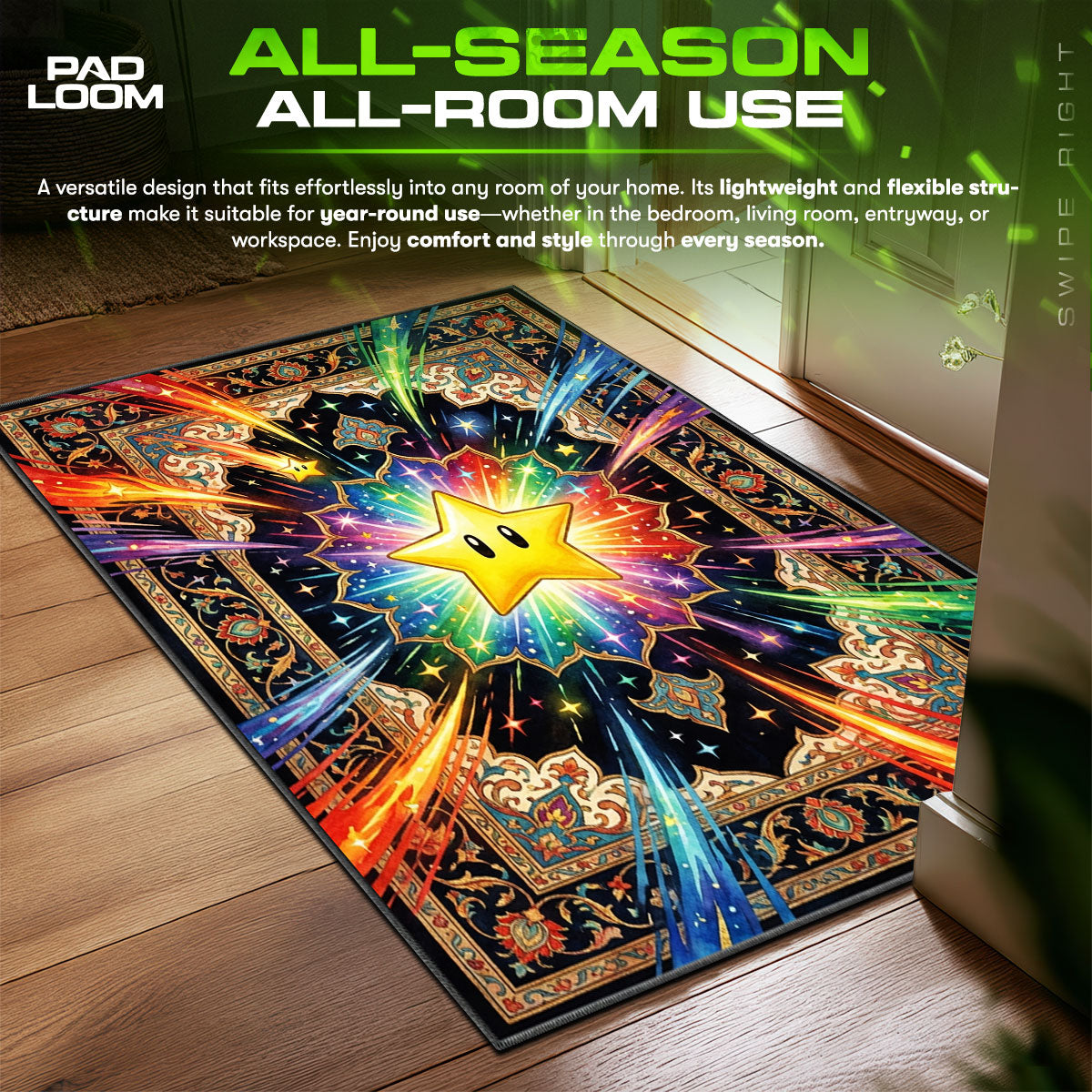 Starman Radiant Burst Super Mario Chair fan rug — premium quality print