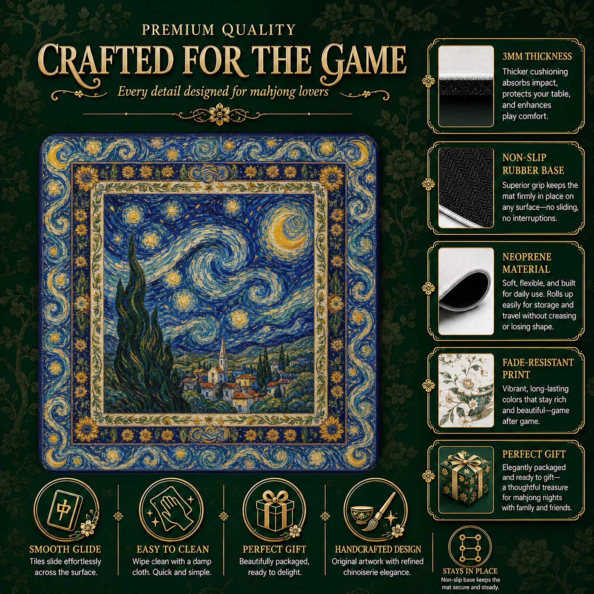Starry Night Mahjong Mat - Mah Jongg Mat