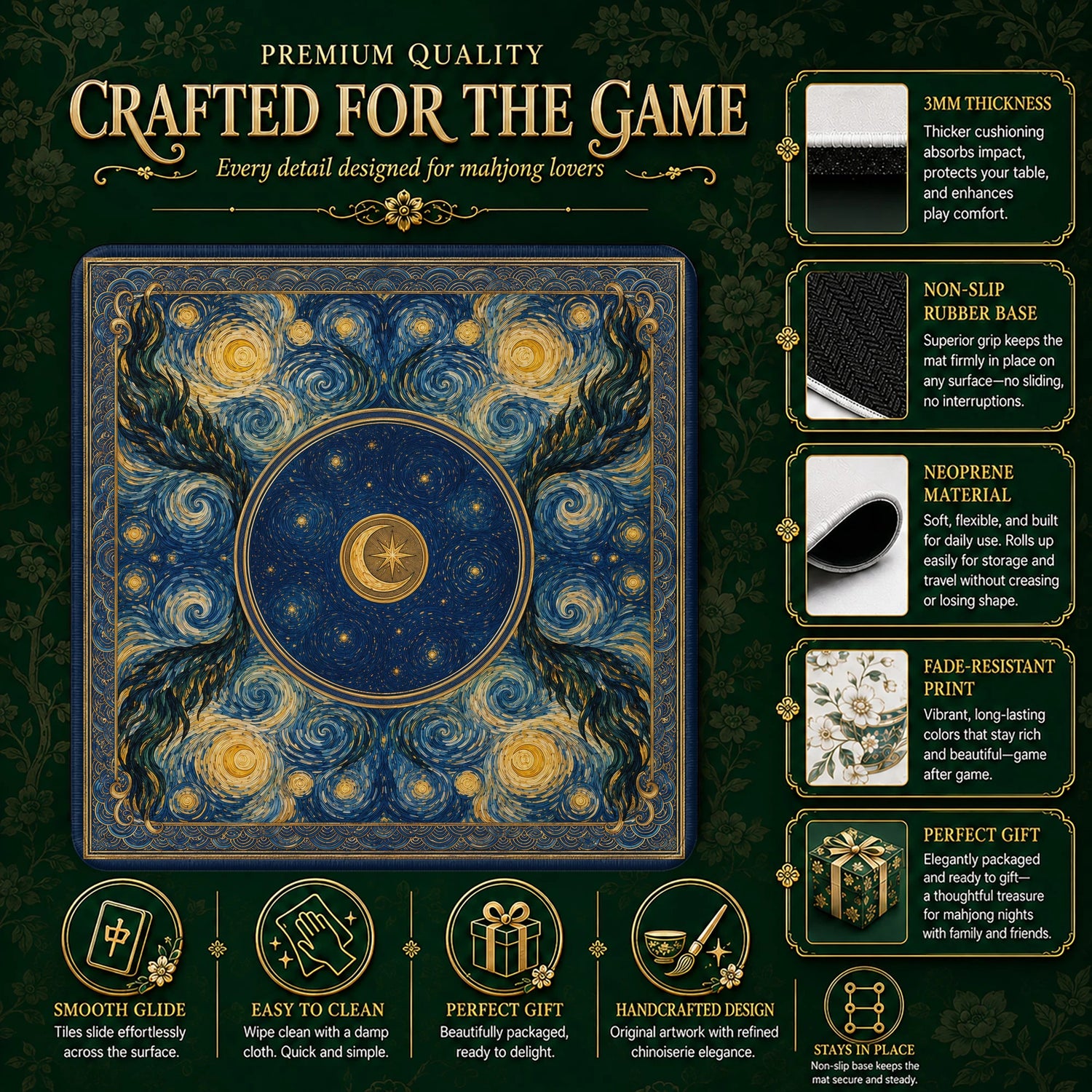 Starry Night Mahjong Mat – neoprene mah jongg table mat