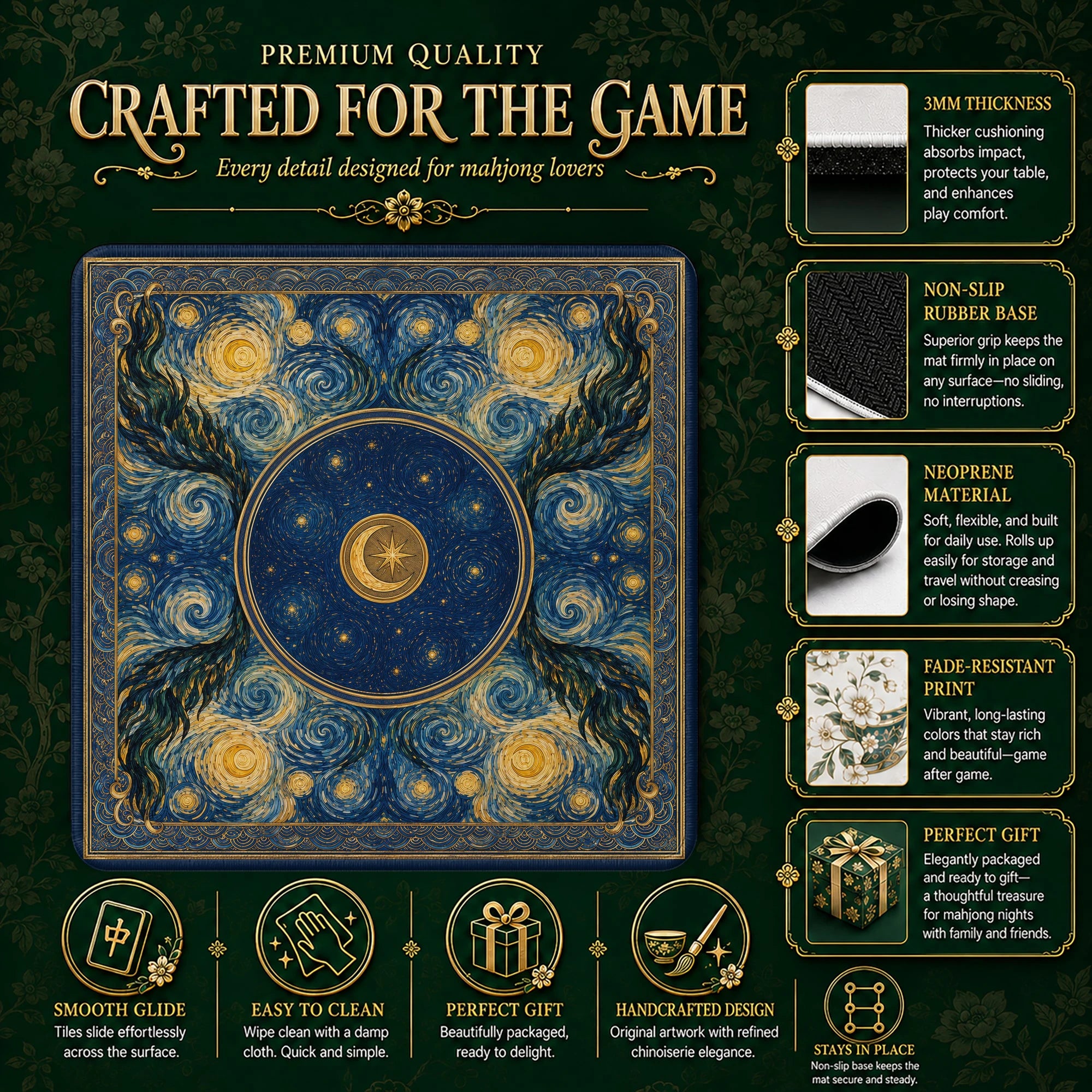 Starry Night Mahjong Mat – neoprene mah jongg table mat