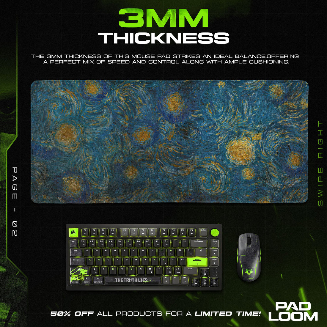 Starry Night Mouse Pad - Artistic Desk Mat Padloom