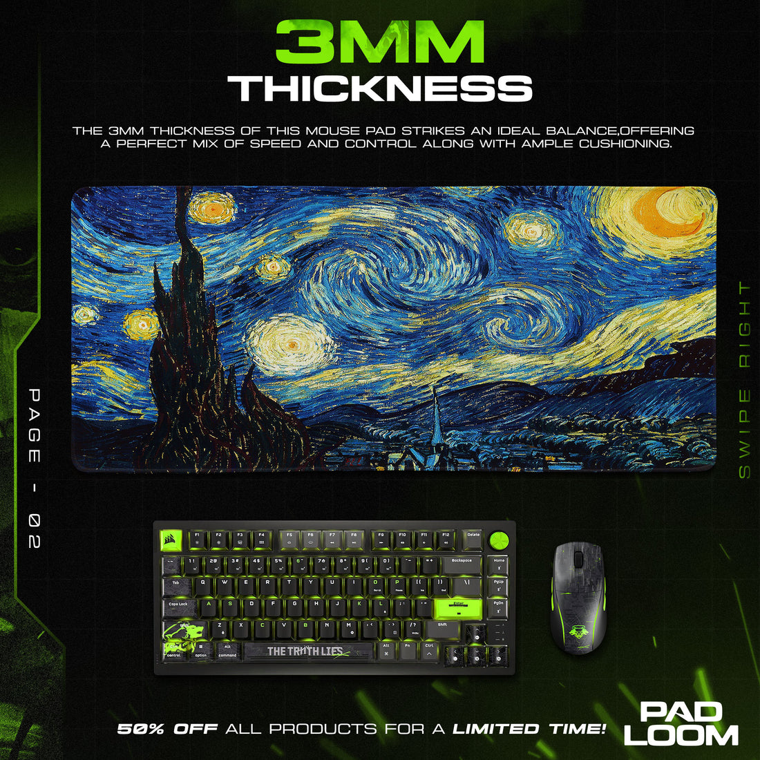Starry Night Mouse Pad, Van Gogh Art Style Desk Mat