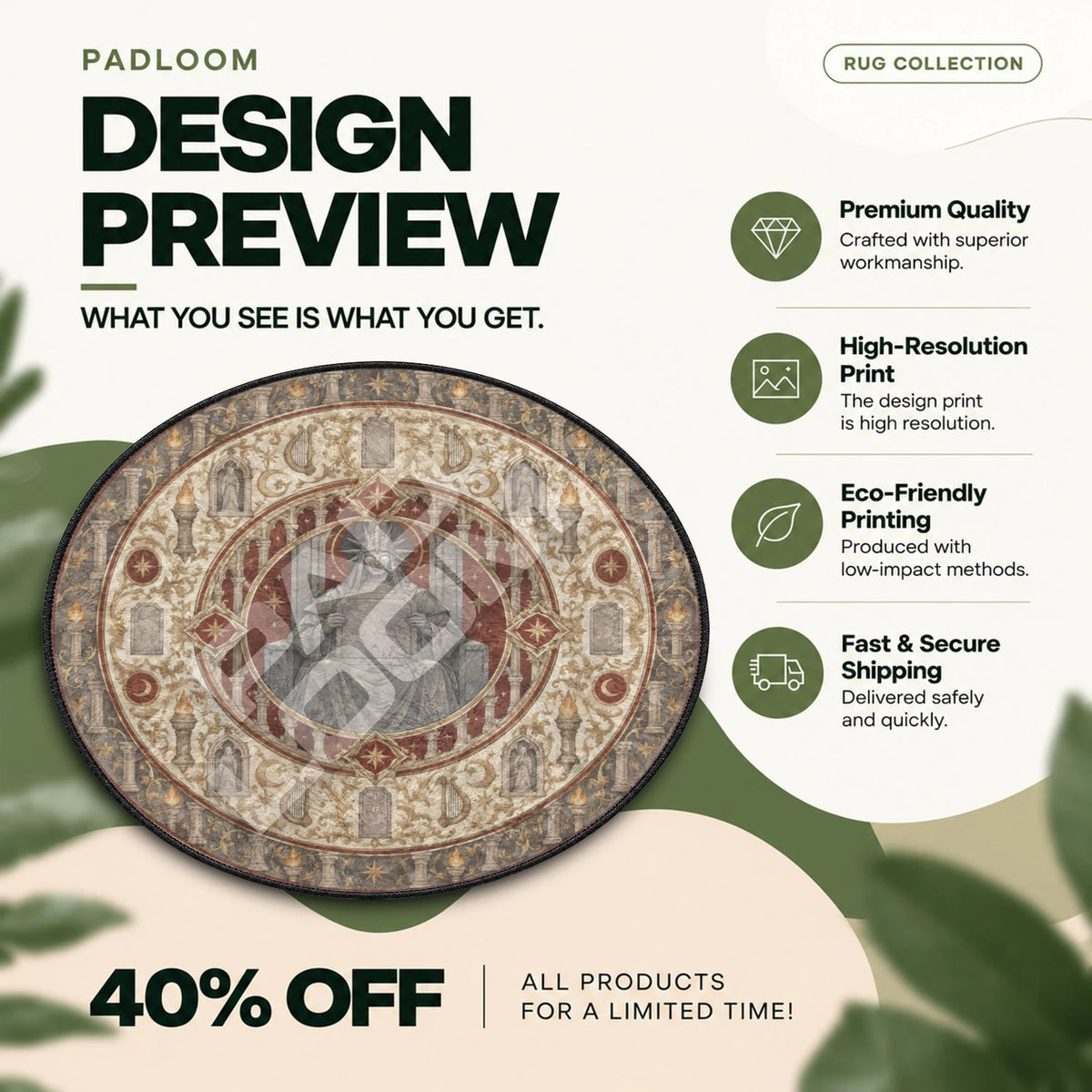 Statue of God Enthroned Solo Leveling round rug full design preview