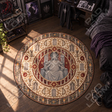 Statue of God Enthroned Solo Leveling round rug on a bedroom floor - Solo Leveling chair mat