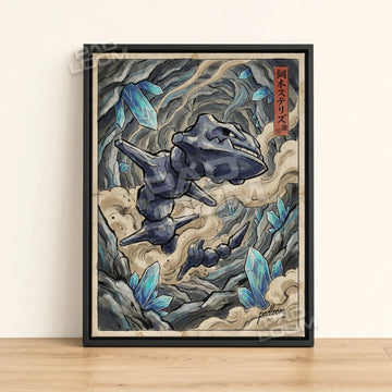 Steelix Crystal Pokemon poster - framed canvas wall art in a black frame