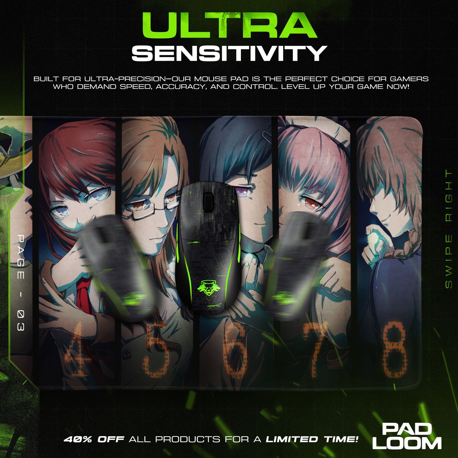 Steins;Gate Lab Members Mouse Pad, Anime Gaming Desk Mat Padloom