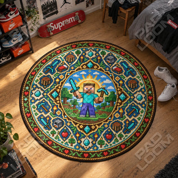 Steve Sunrise Round Rug - Minecraft Chair Mat