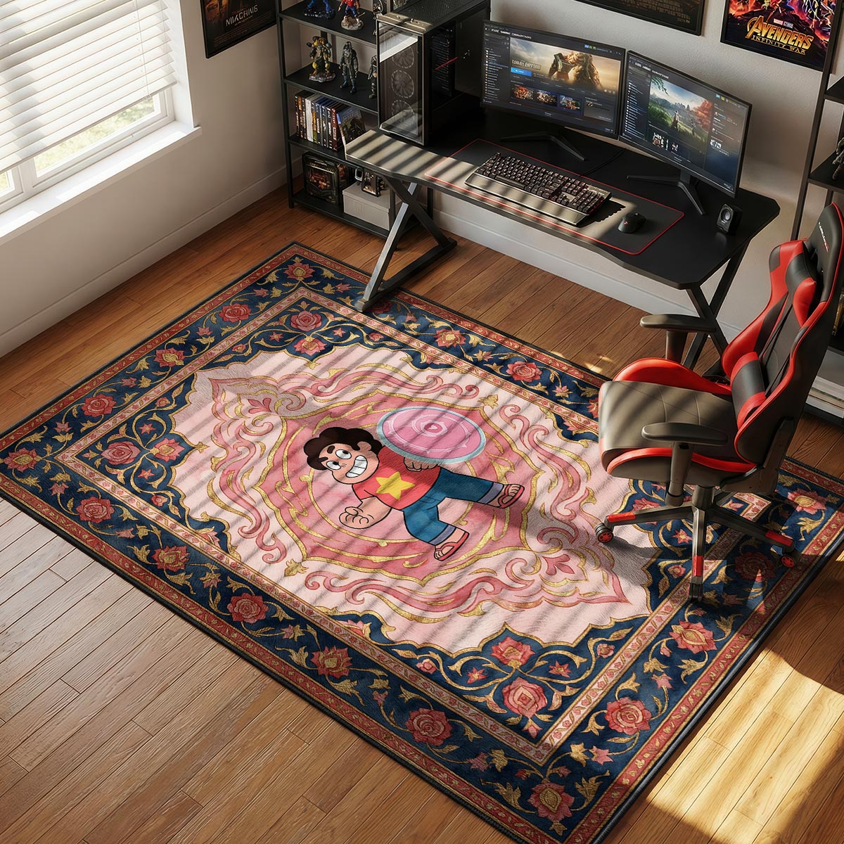 Close-up of Steven Universe rug showing velvet fiber texture and printed gold detail