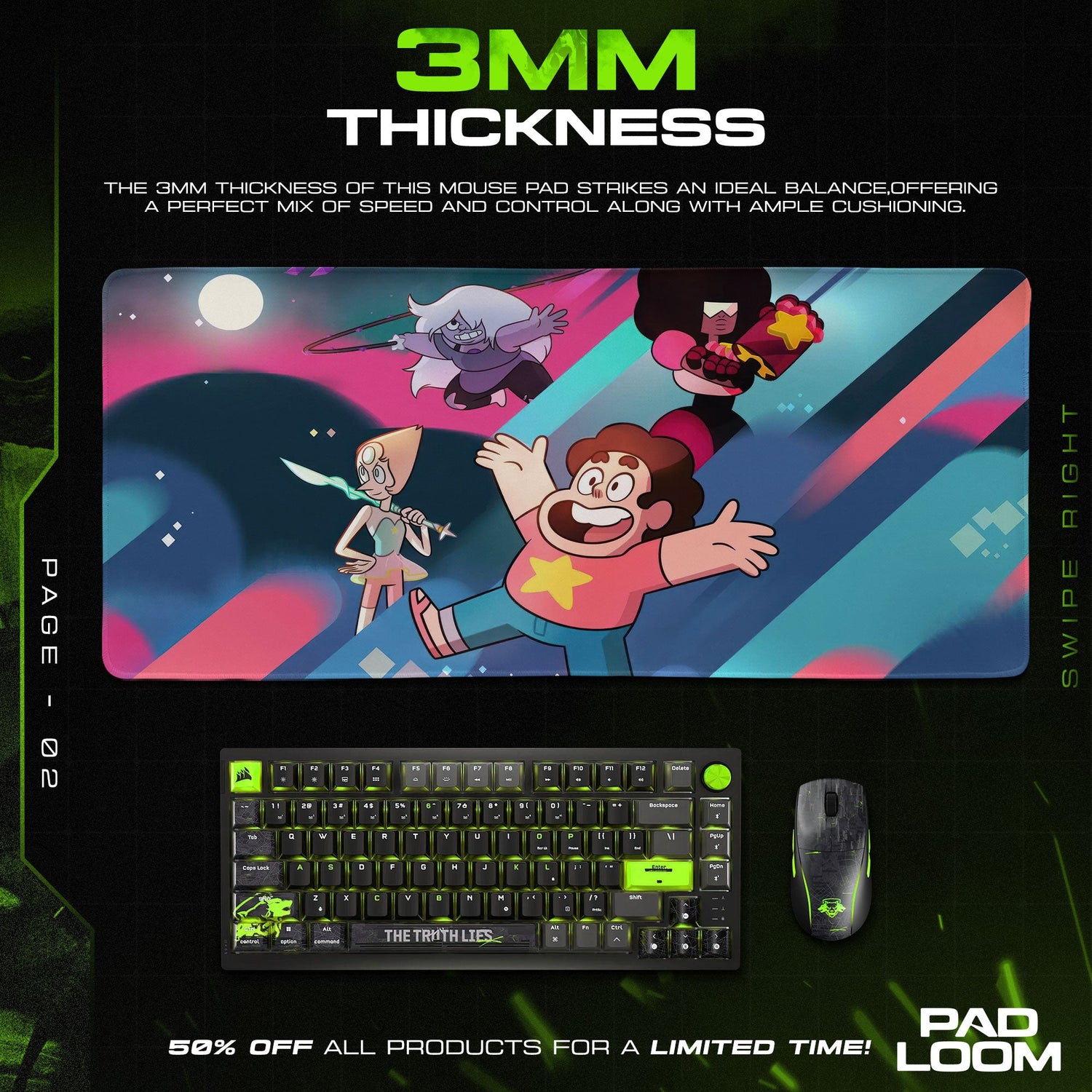 Steven Universe Mouse Pad, Crystal Gems Adventure Cartoon Desk Mat Padloom
