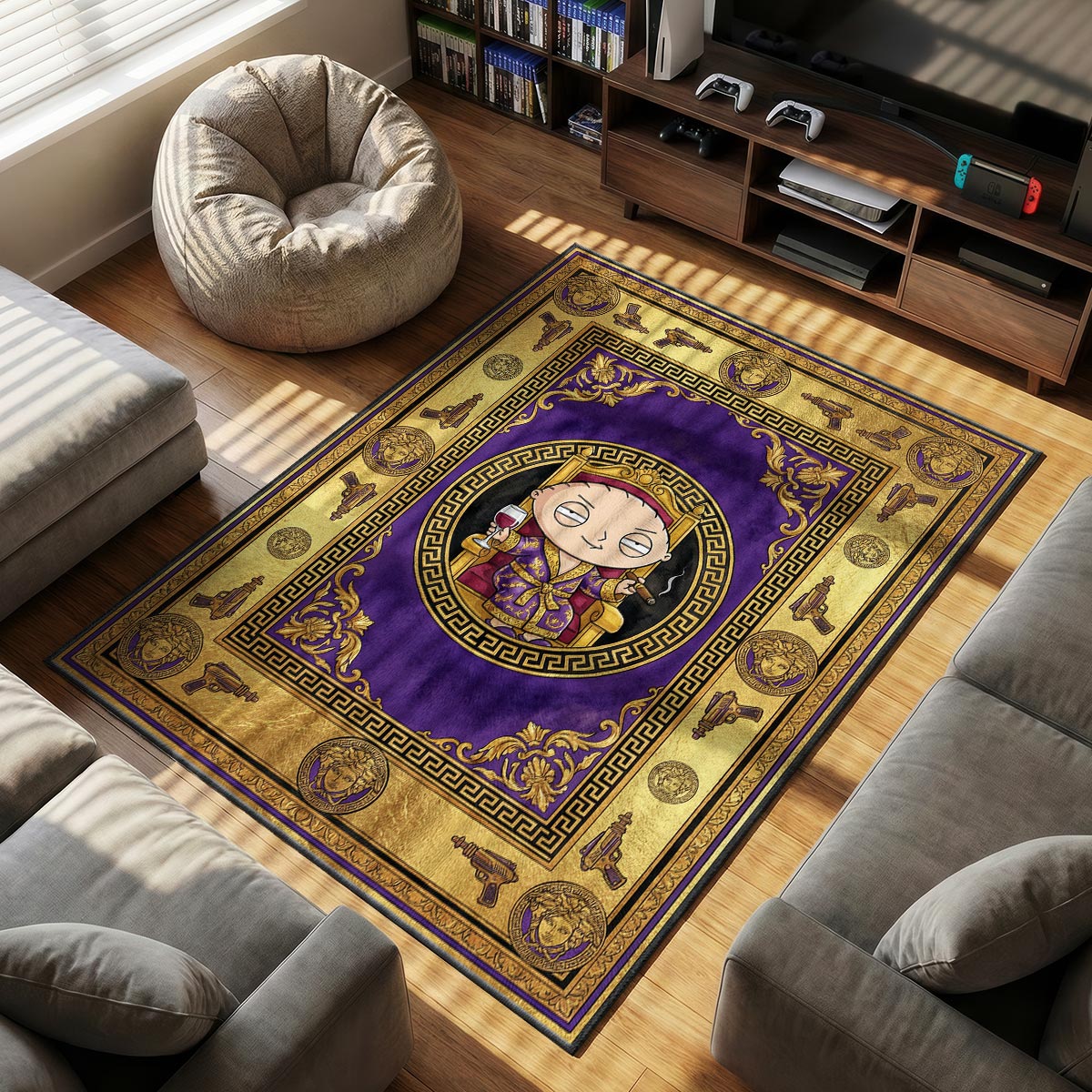 Stewie Griffin themed area rug for home decor fans