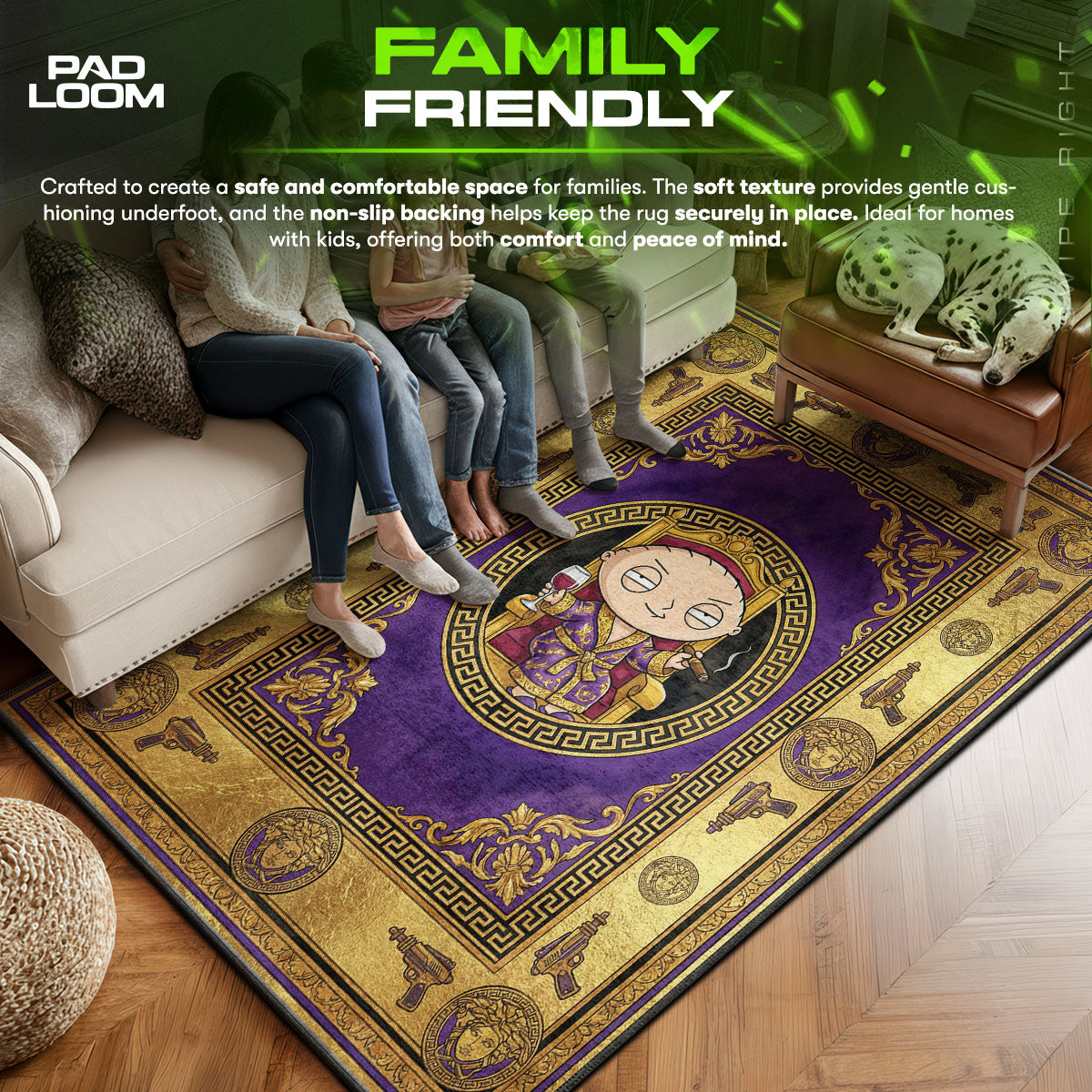 Stewie area rug showing full home decor artwork