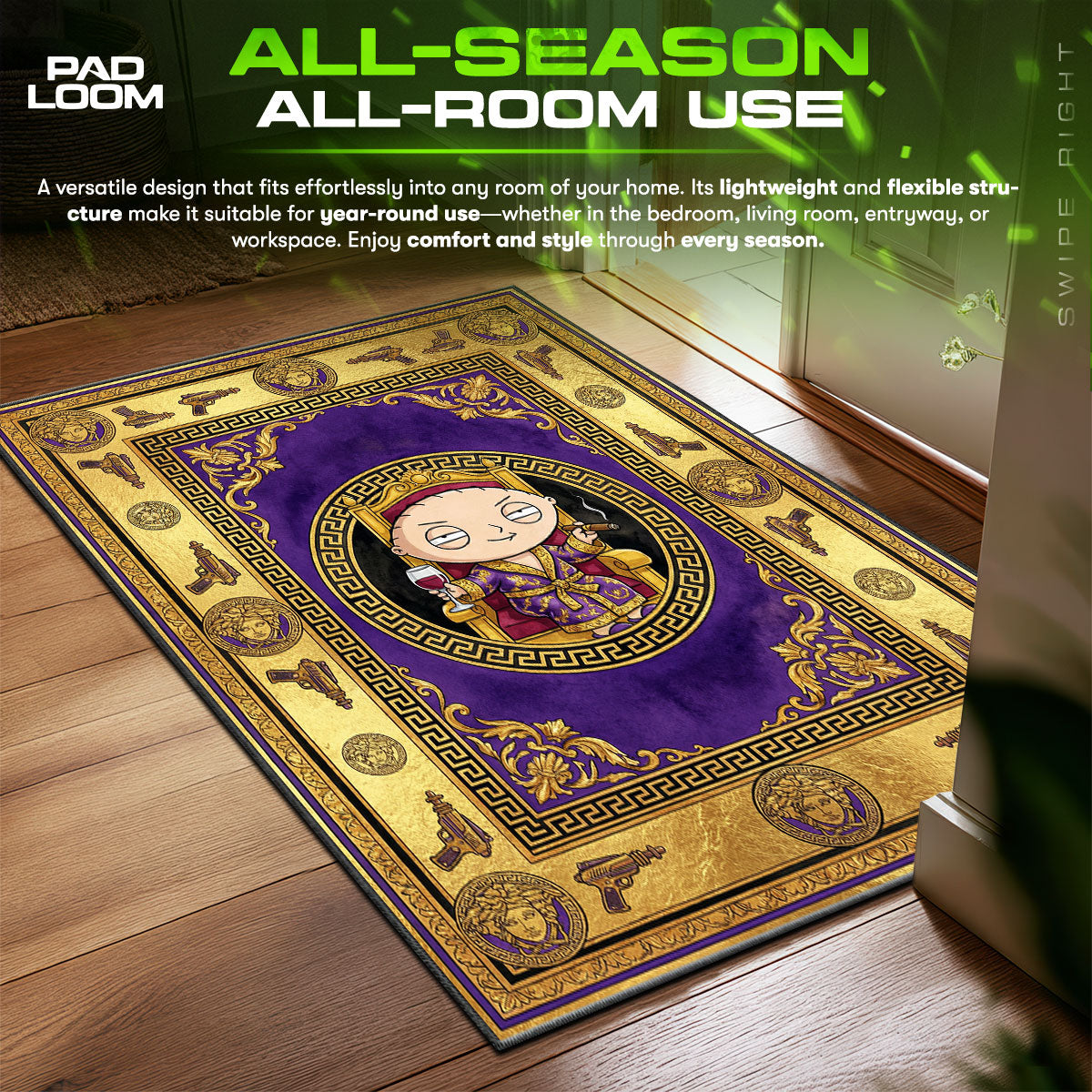 Stewie Griffin Gold Throne Luxury Floor fan rug — premium quality print