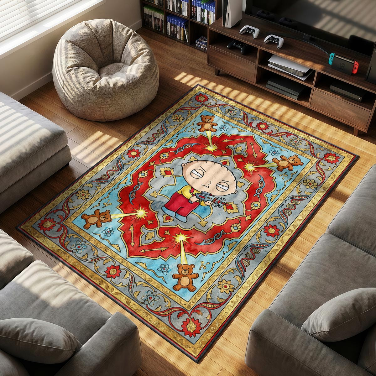 Stewie Griffin themed area rug for home decor fans