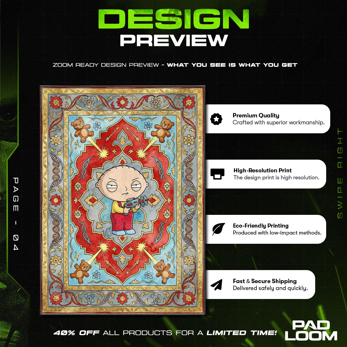 Room character design printed on rug