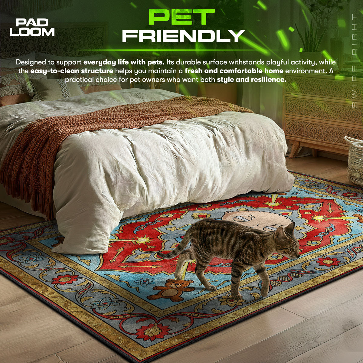 Detailed close-up of Stewie rug pattern