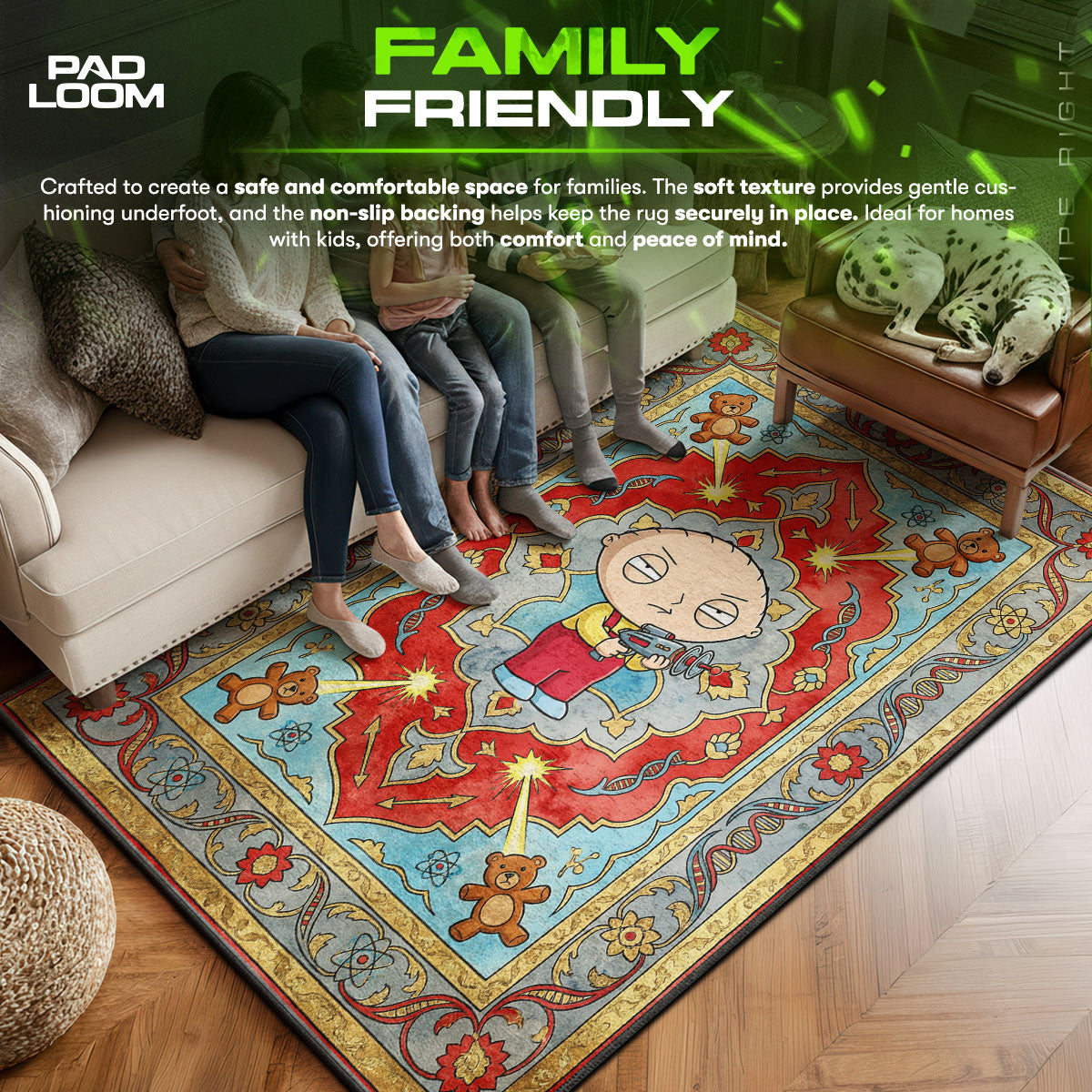 Stewie area rug showing full home decor artwork