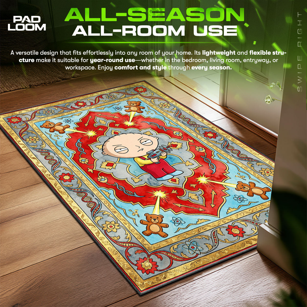 Stewie Griffin World Domination Family Guy Room fan rug — premium quality print