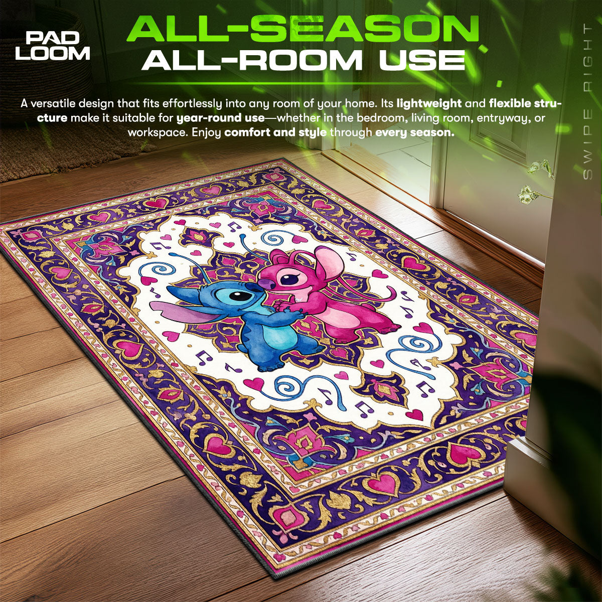 Detailed close-up of Stitch rug pattern