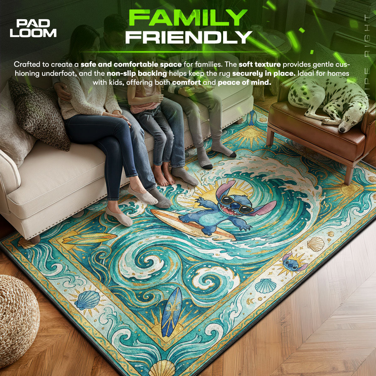 Detailed close-up of Stitch rug pattern
