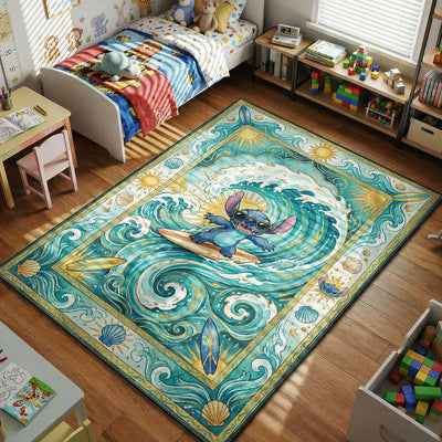 Stitch Surfing Rug — Lilo and Stitch Cartoon Area Rug