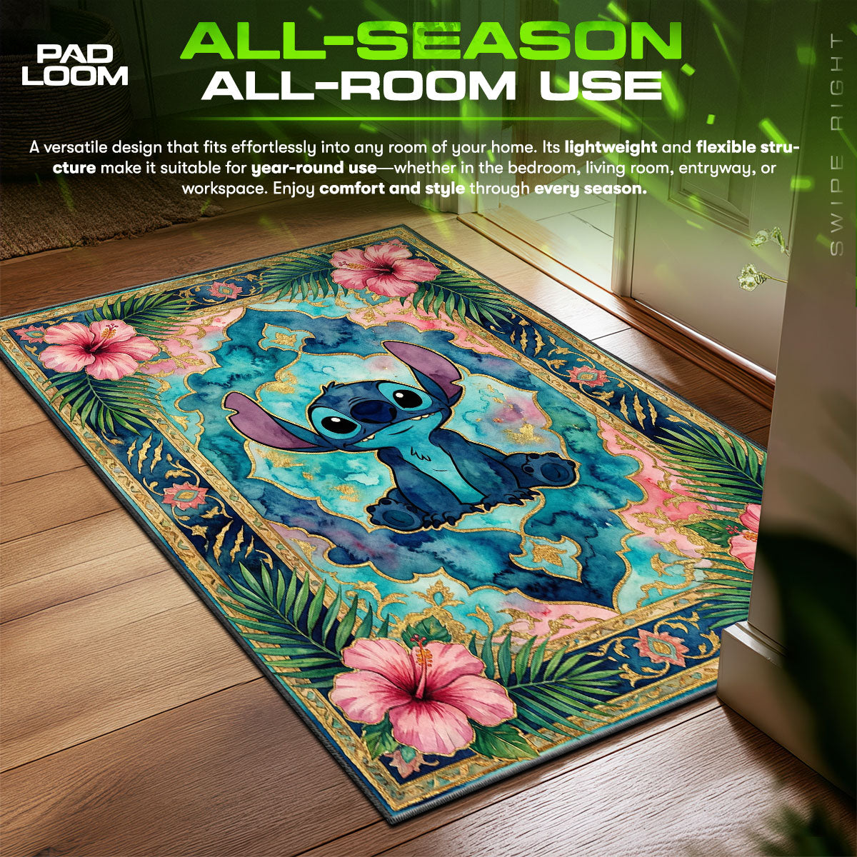 Detailed close-up of Stitch rug pattern