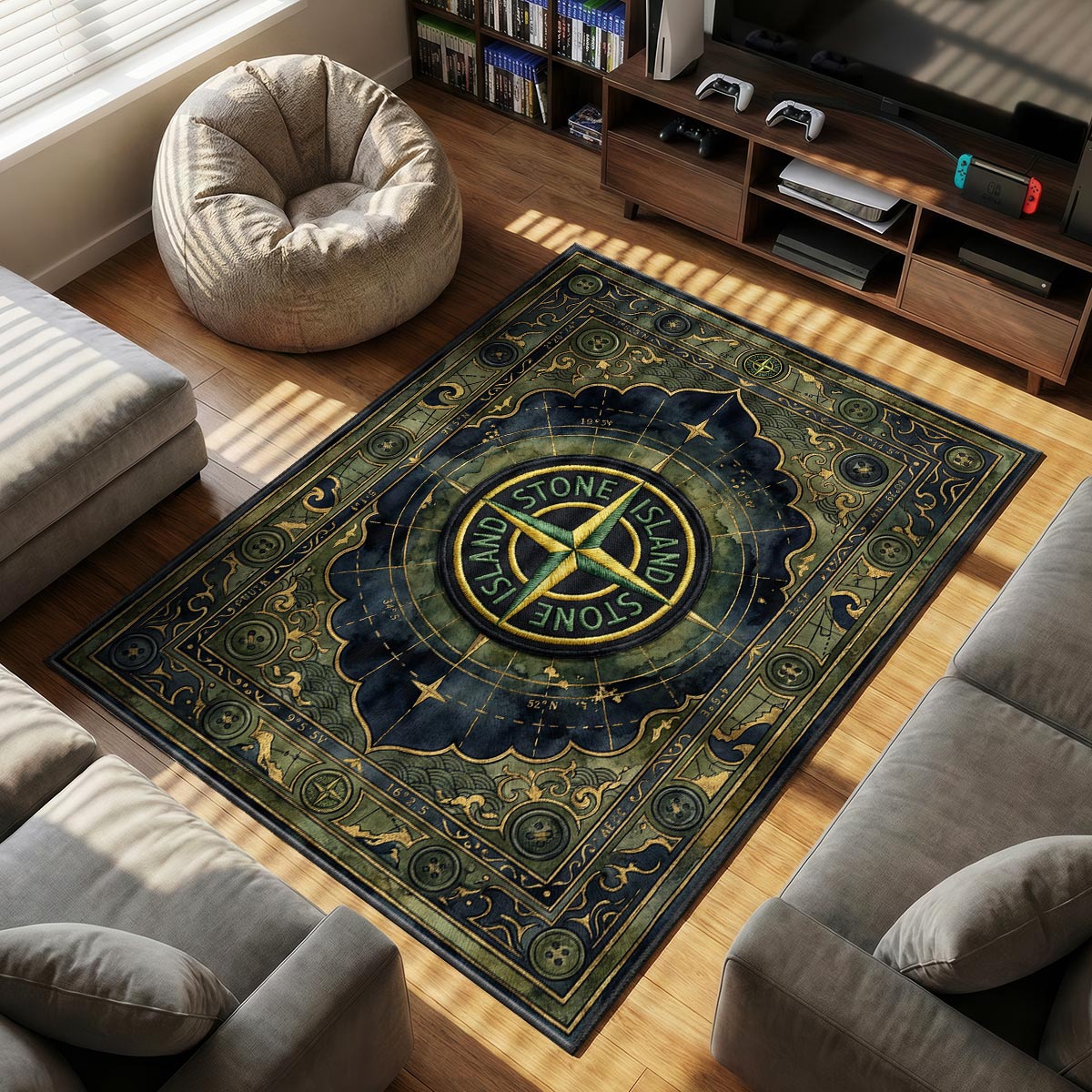 Stone Island themed area rug for home decor fans