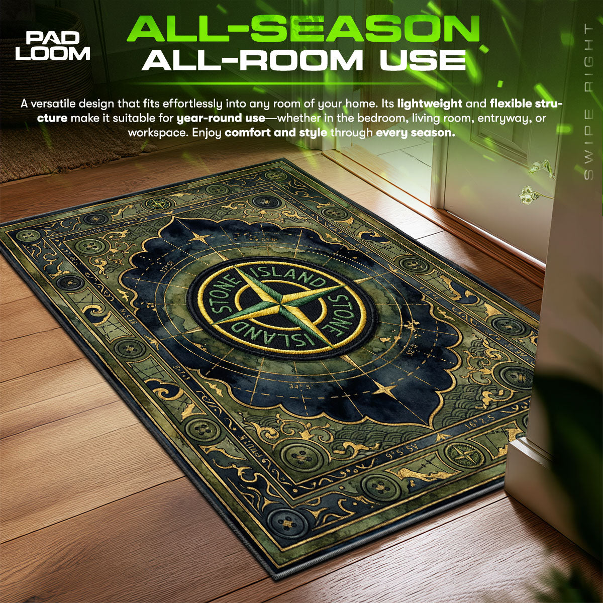 Stone Island Green Compass Urban Floor fan rug — premium quality print