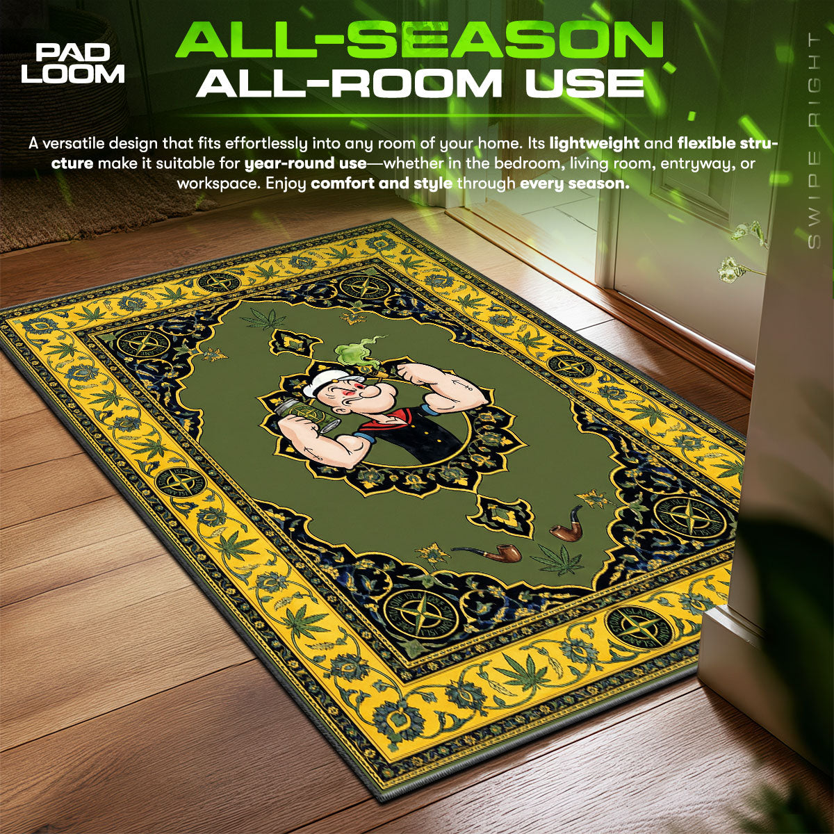 Stone Island Popeye Luxury Green Floor Decor fan rug — premium quality print