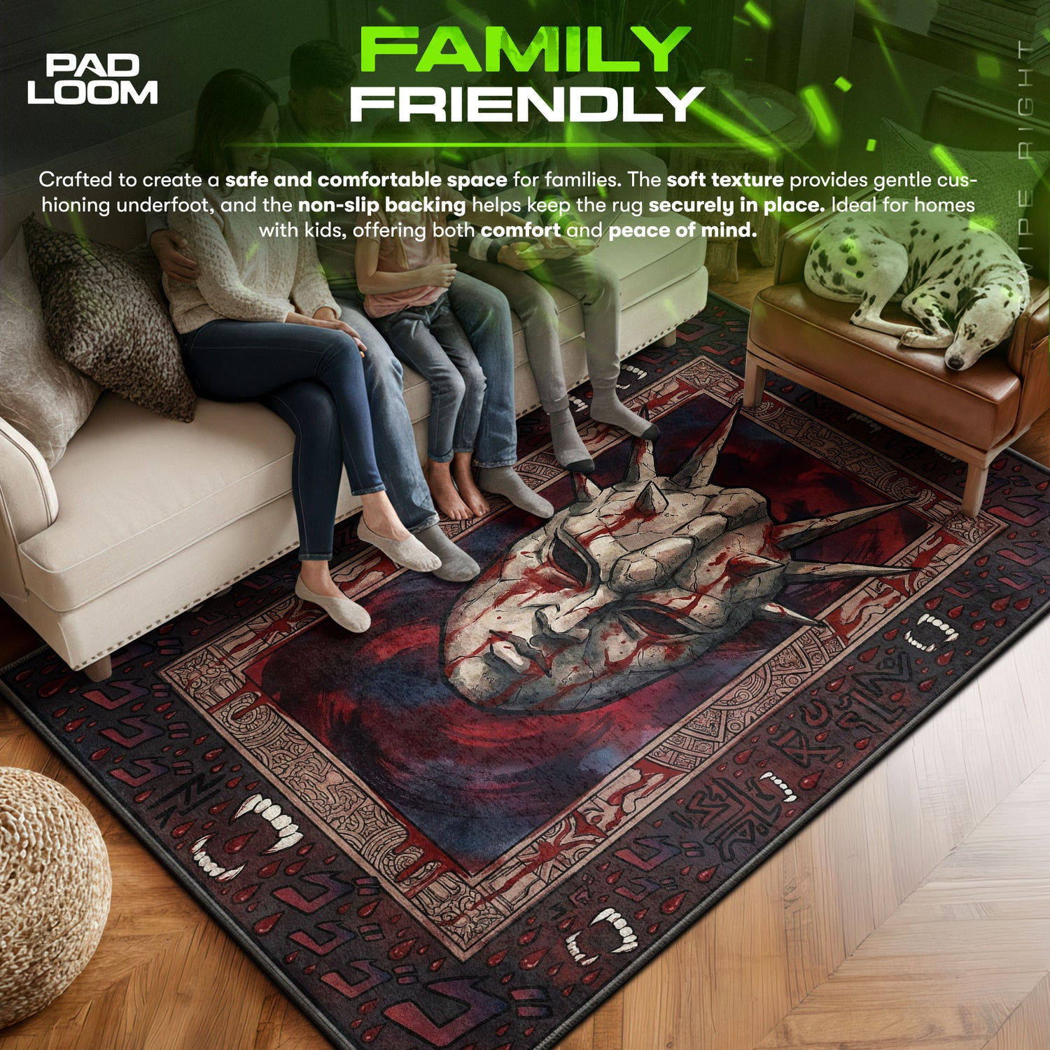 Stone area rug showing full home decor artwork