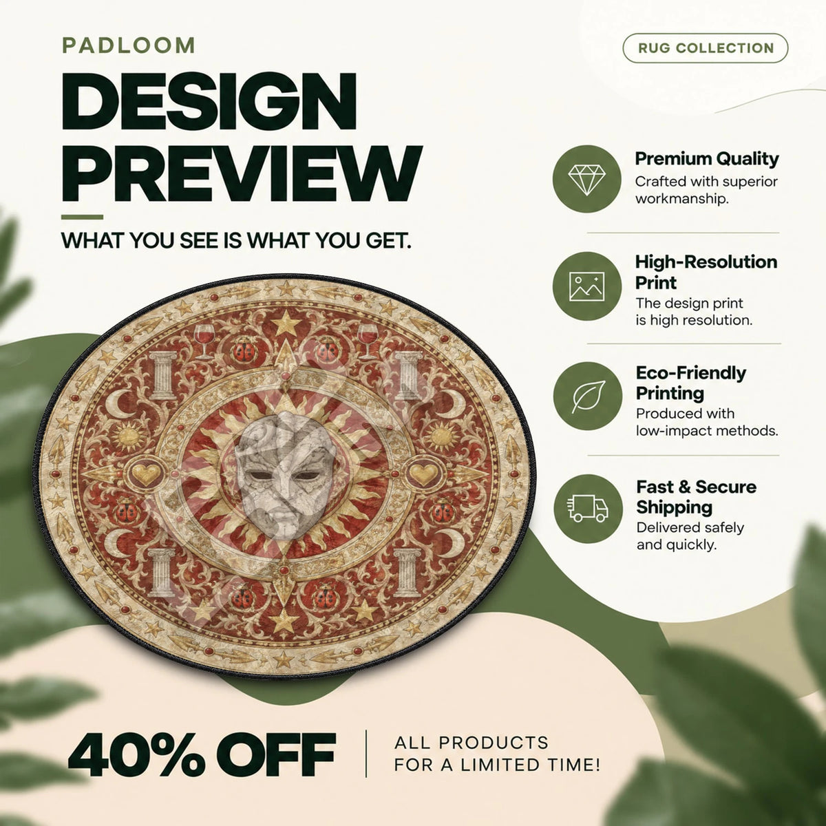 Stone Mask Sunburst JoJo round rug full design preview