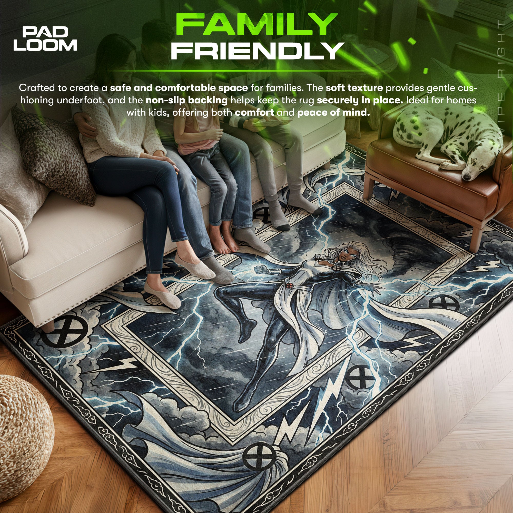 Storm area rug showing full home decor artwork